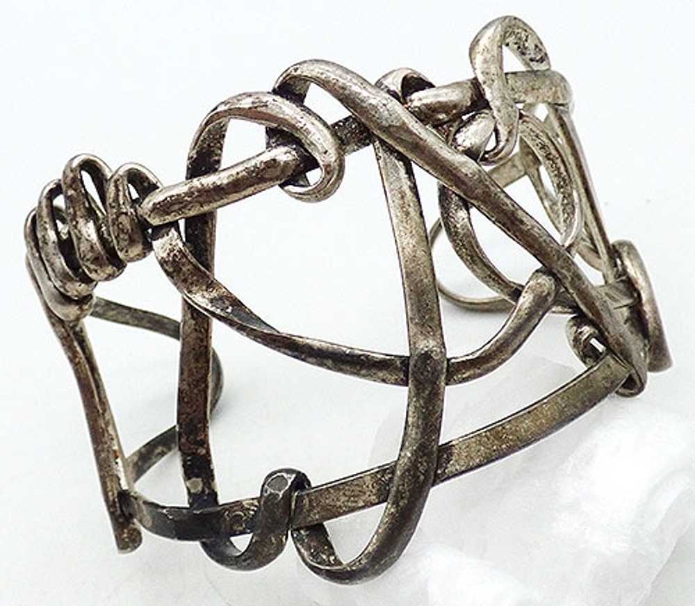 Brutalist Abstract Silver Wire Cuff Bracelet - image 1