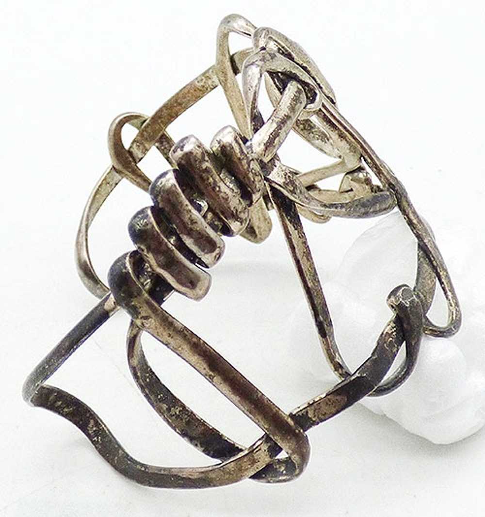 Brutalist Abstract Silver Wire Cuff Bracelet - image 2