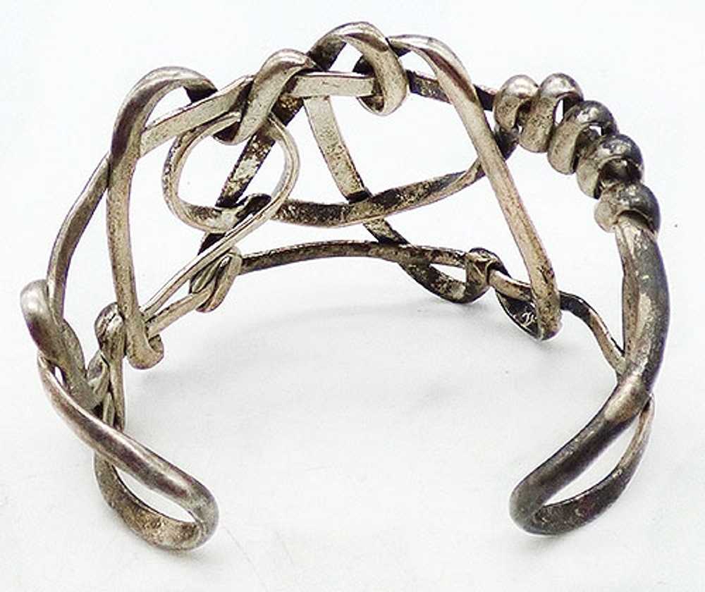 Brutalist Abstract Silver Wire Cuff Bracelet - image 3