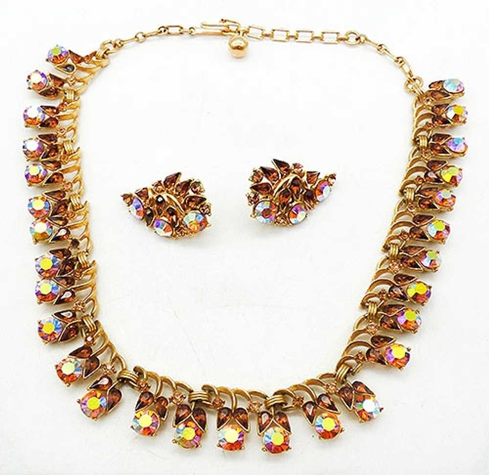 Trifari Topaz Aurora Rhinestone Necklace Set - image 3