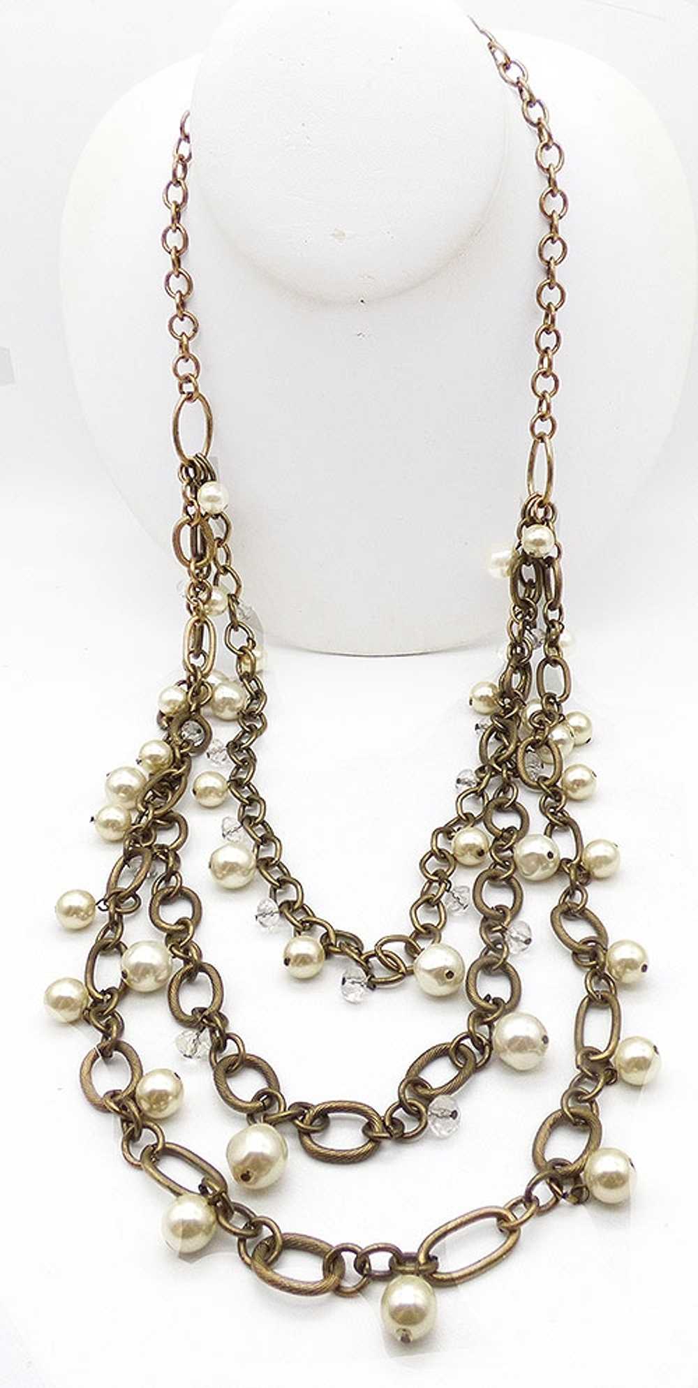 Tiered Pearl and Crystal Bead Necklace - image 1