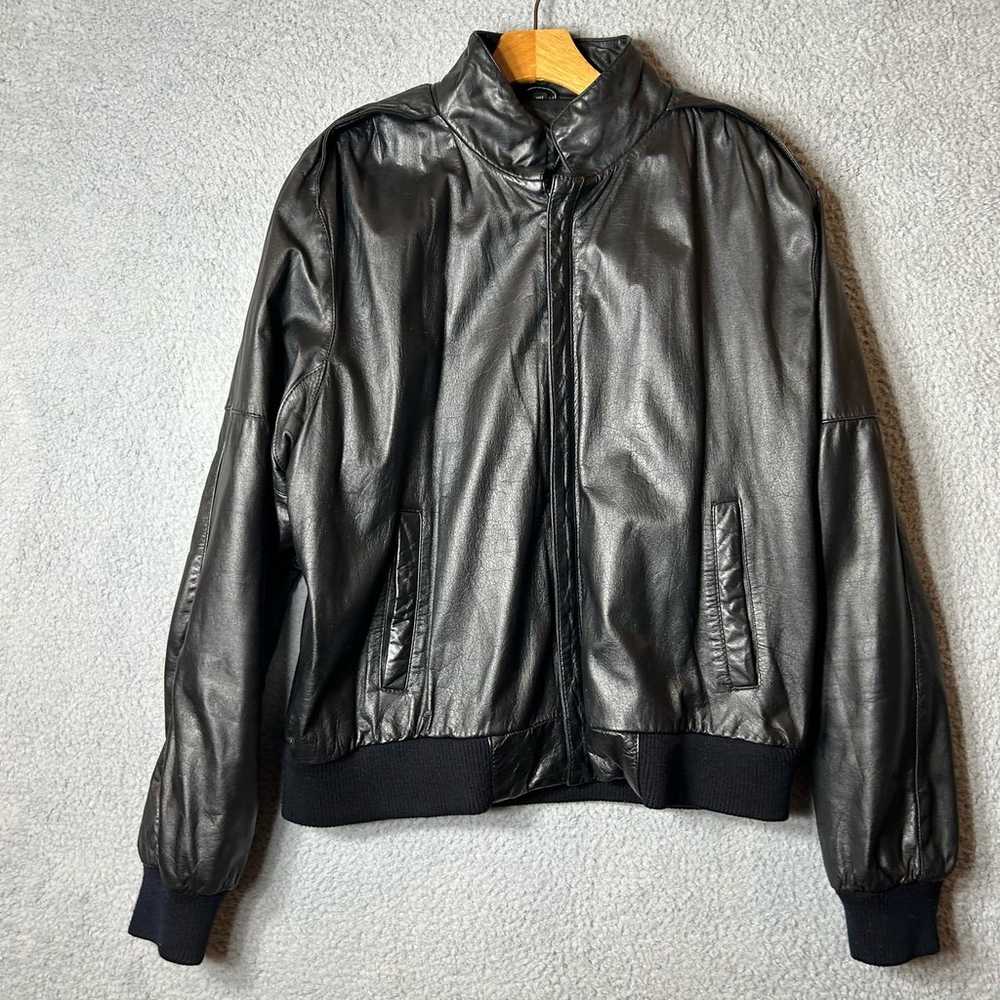 Mens Full Leather Coat Size 44 Black Full Zip Mot… - image 1