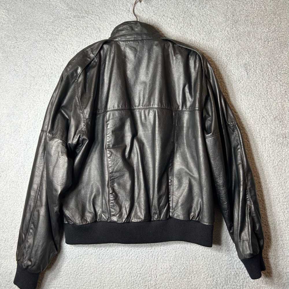 Mens Full Leather Coat Size 44 Black Full Zip Mot… - image 2
