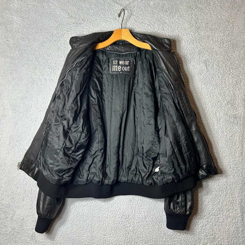 Mens Full Leather Coat Size 44 Black Full Zip Mot… - image 3