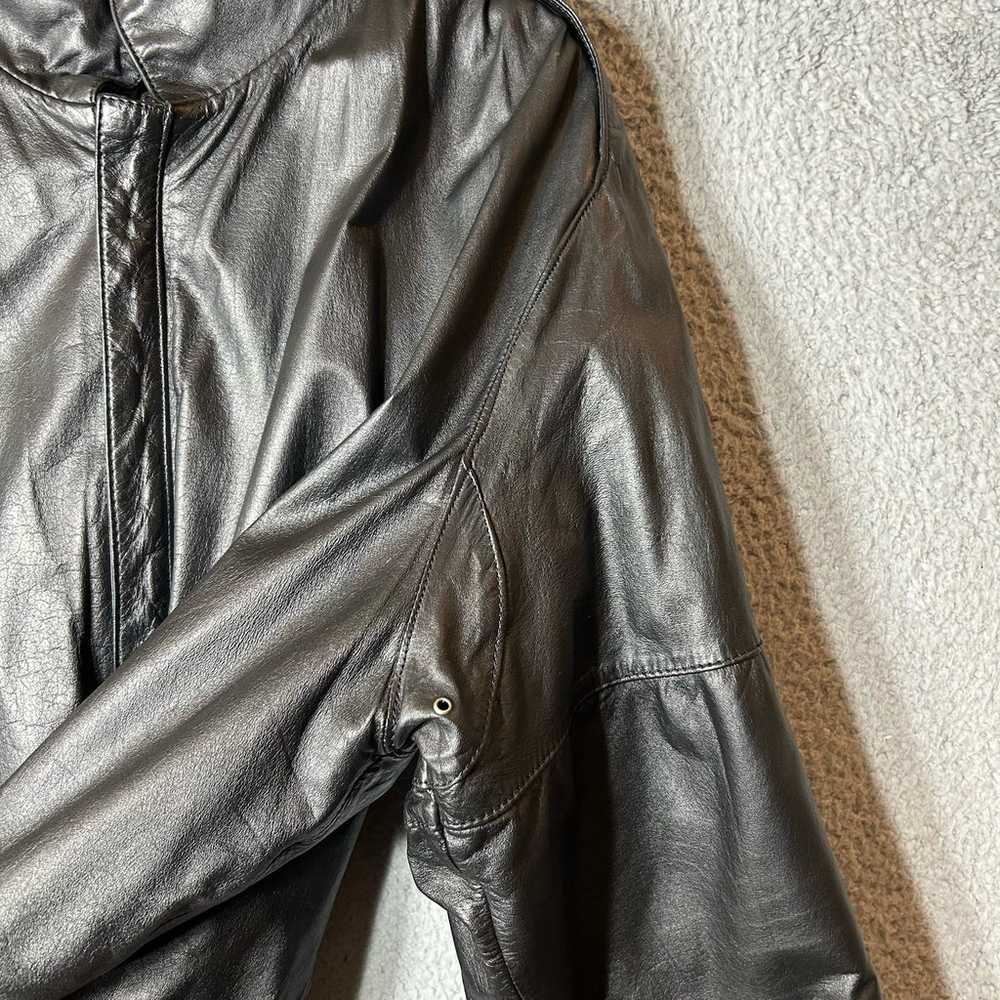 Mens Full Leather Coat Size 44 Black Full Zip Mot… - image 4