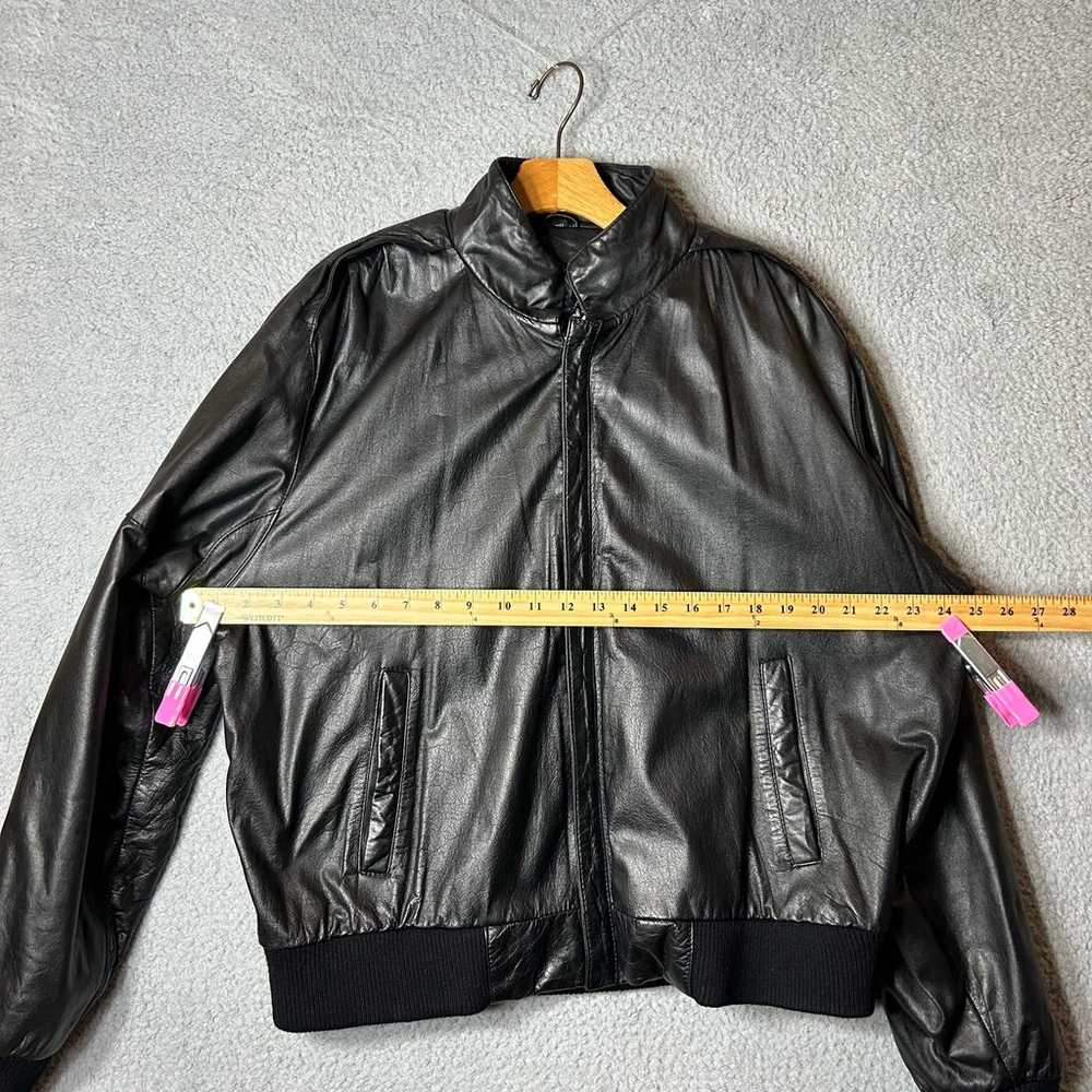 Mens Full Leather Coat Size 44 Black Full Zip Mot… - image 5