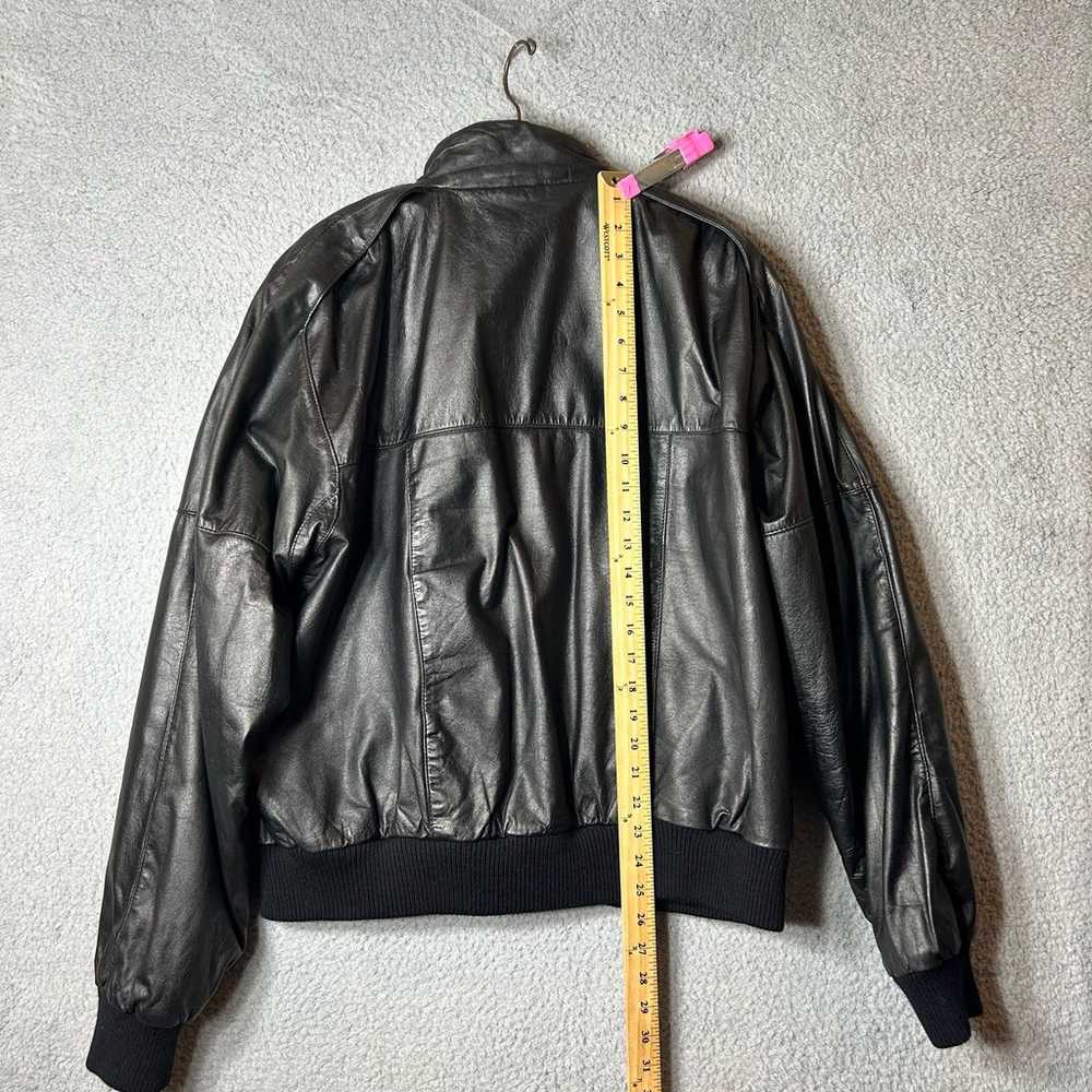 Mens Full Leather Coat Size 44 Black Full Zip Mot… - image 7