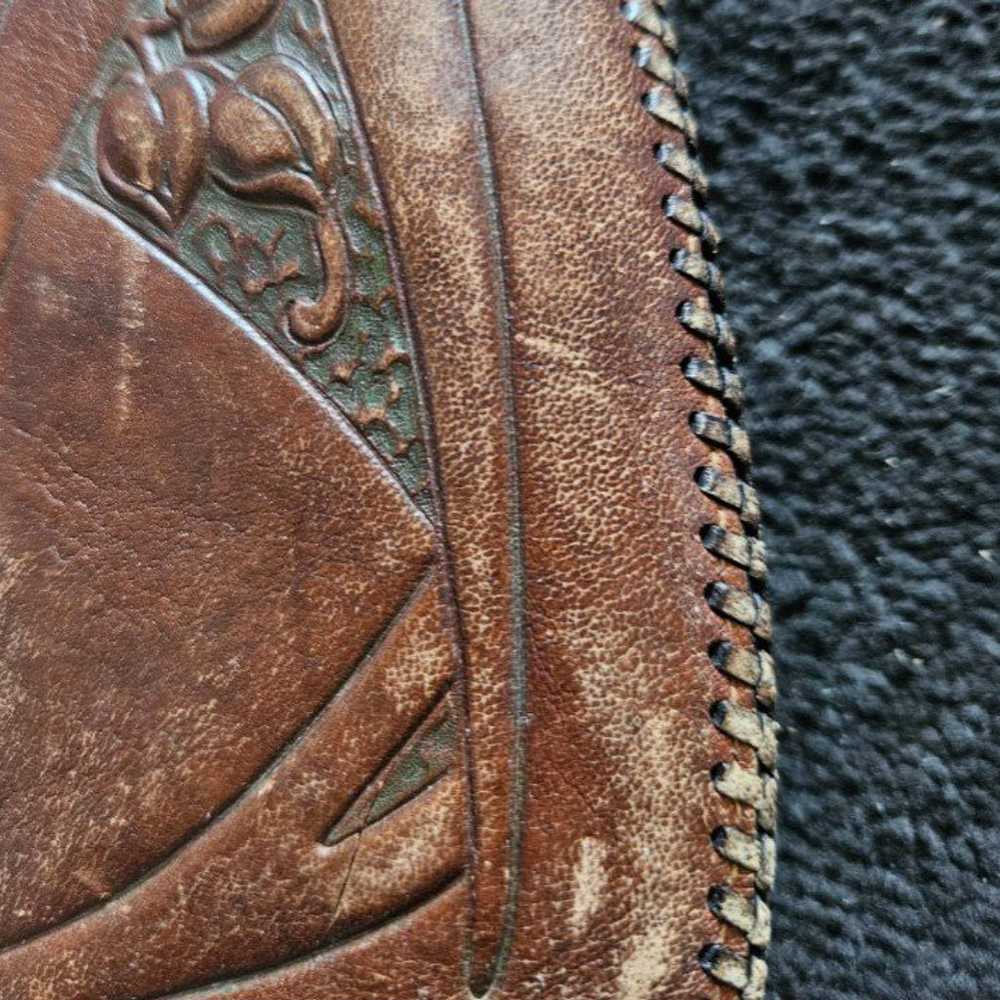 1920s Leather Hand Tooled Mini Bag Floral Antique… - image 3