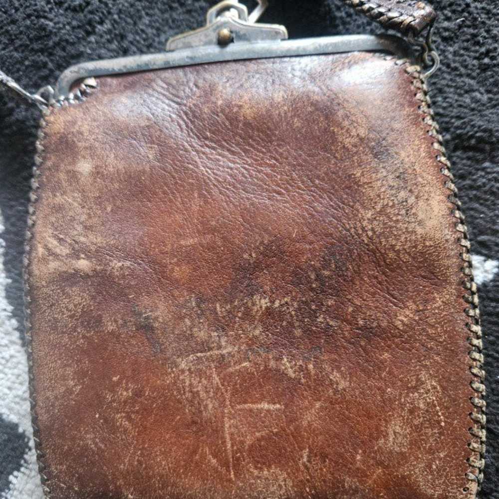 1920s Leather Hand Tooled Mini Bag Floral Antique… - image 5