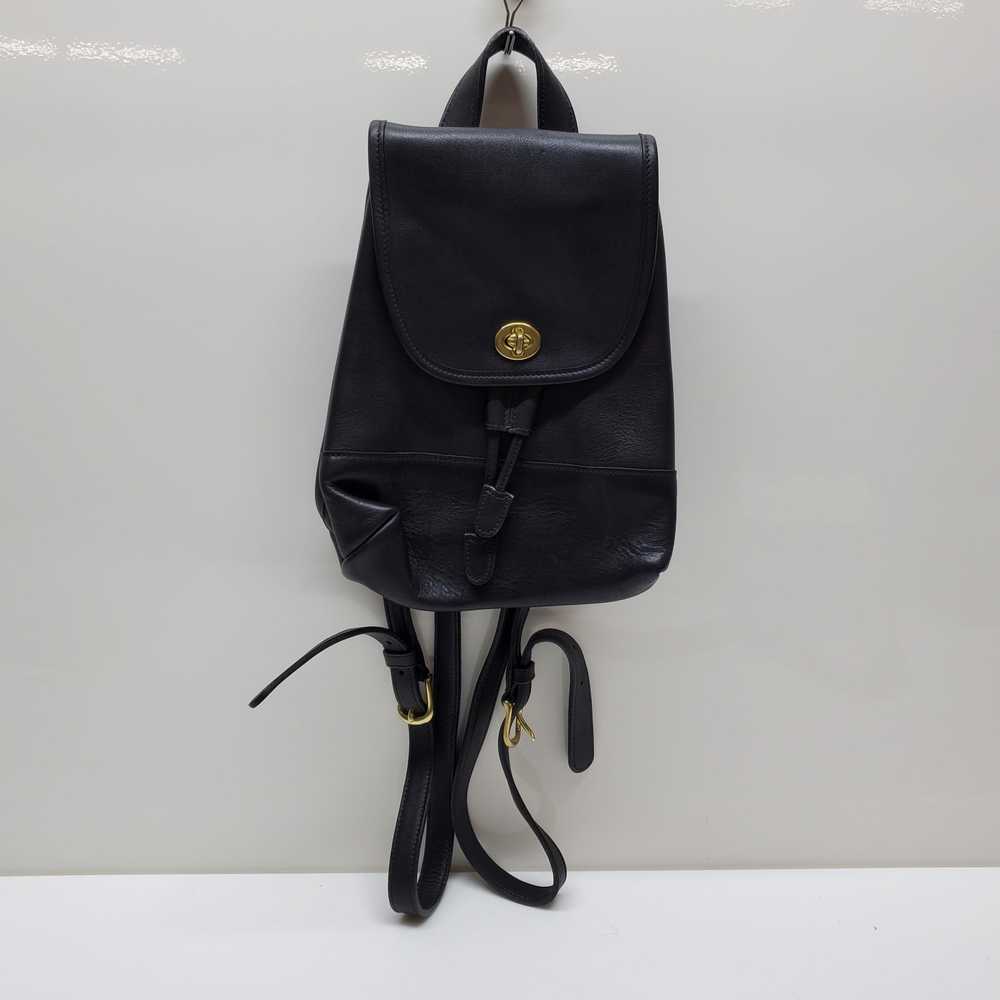 Vintage COACH Daypack Black Leather Drawstring Mi… - image 1