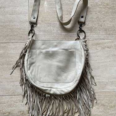 McFadin Leather Fringe Crossbody Bag Beige Tan Sh… - image 1