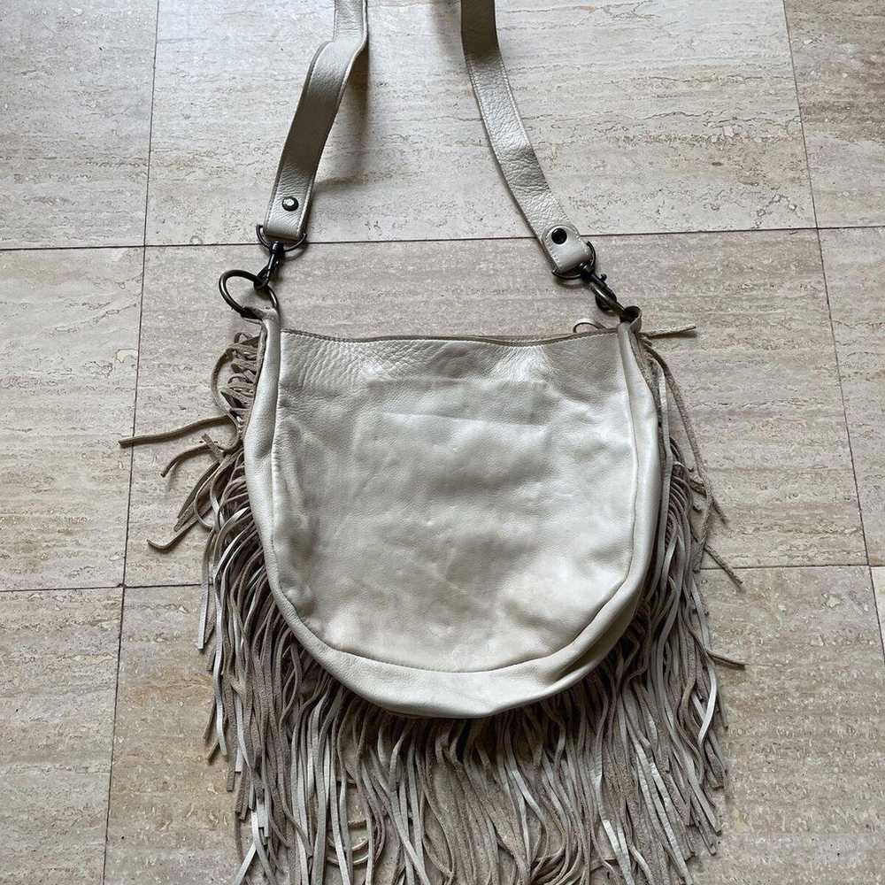 McFadin Leather Fringe Crossbody Bag Beige Tan Sh… - image 5