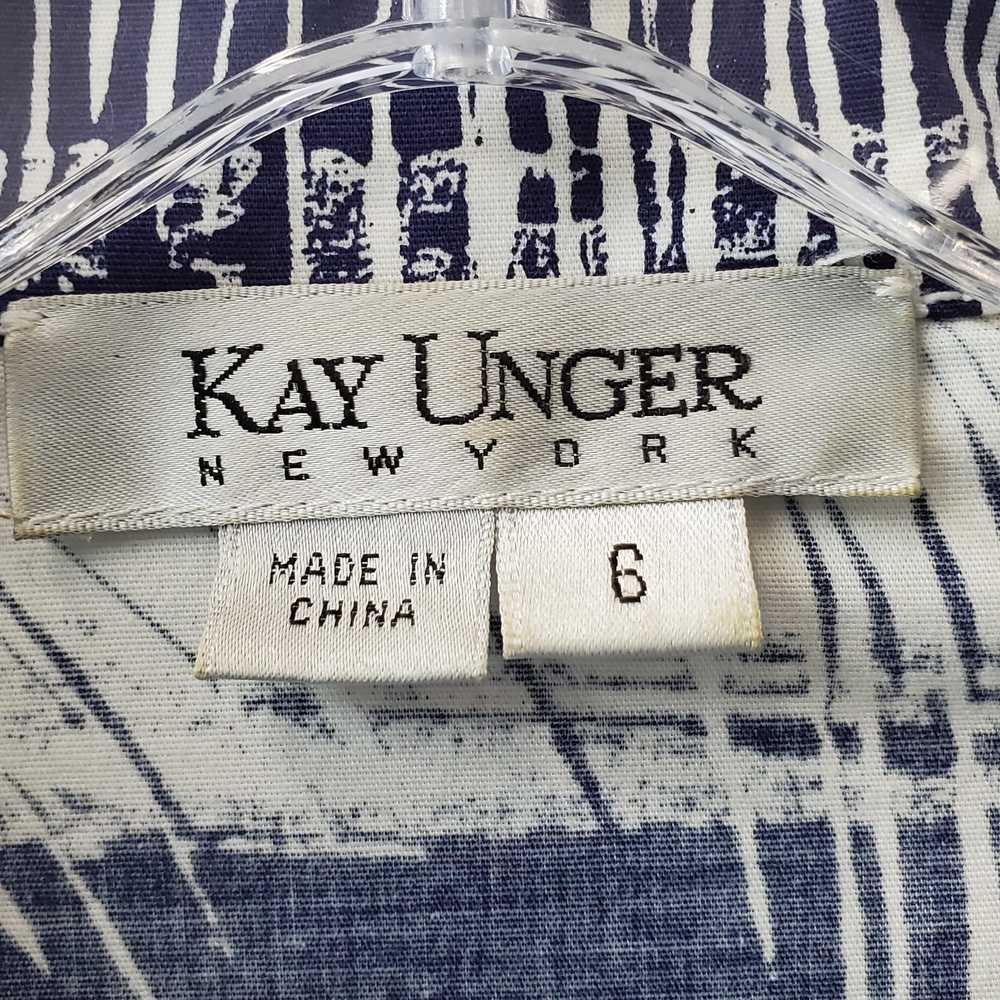 Kay Unger Blue & White Leaf Print Belted Pleated … - image 3