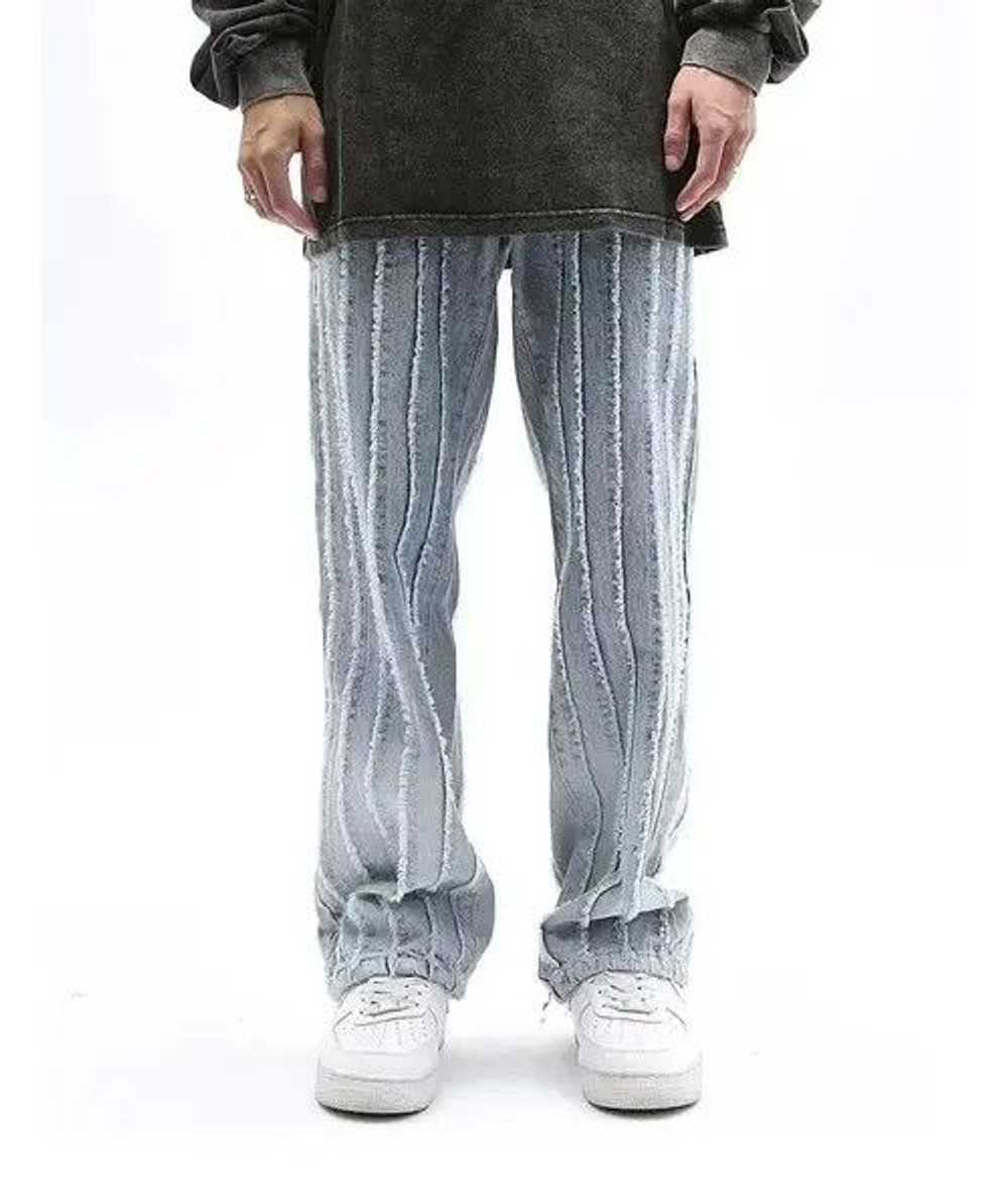 Jean × Streetwear Striped Baggy Flared Wide Leg J… - image 1