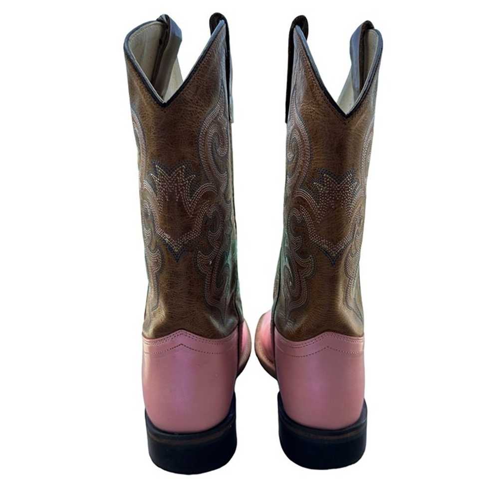 Old West Pink Brown Leather Square Toe Cowboy Boo… - image 2