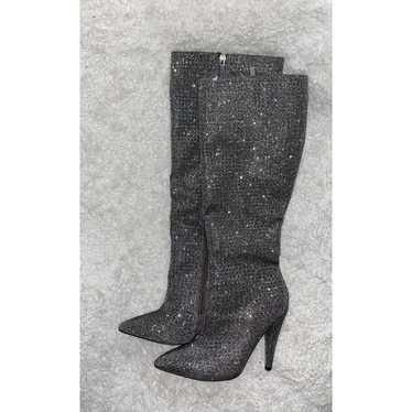 Anne Michelle Grey Knee High Glitter Boots - image 1