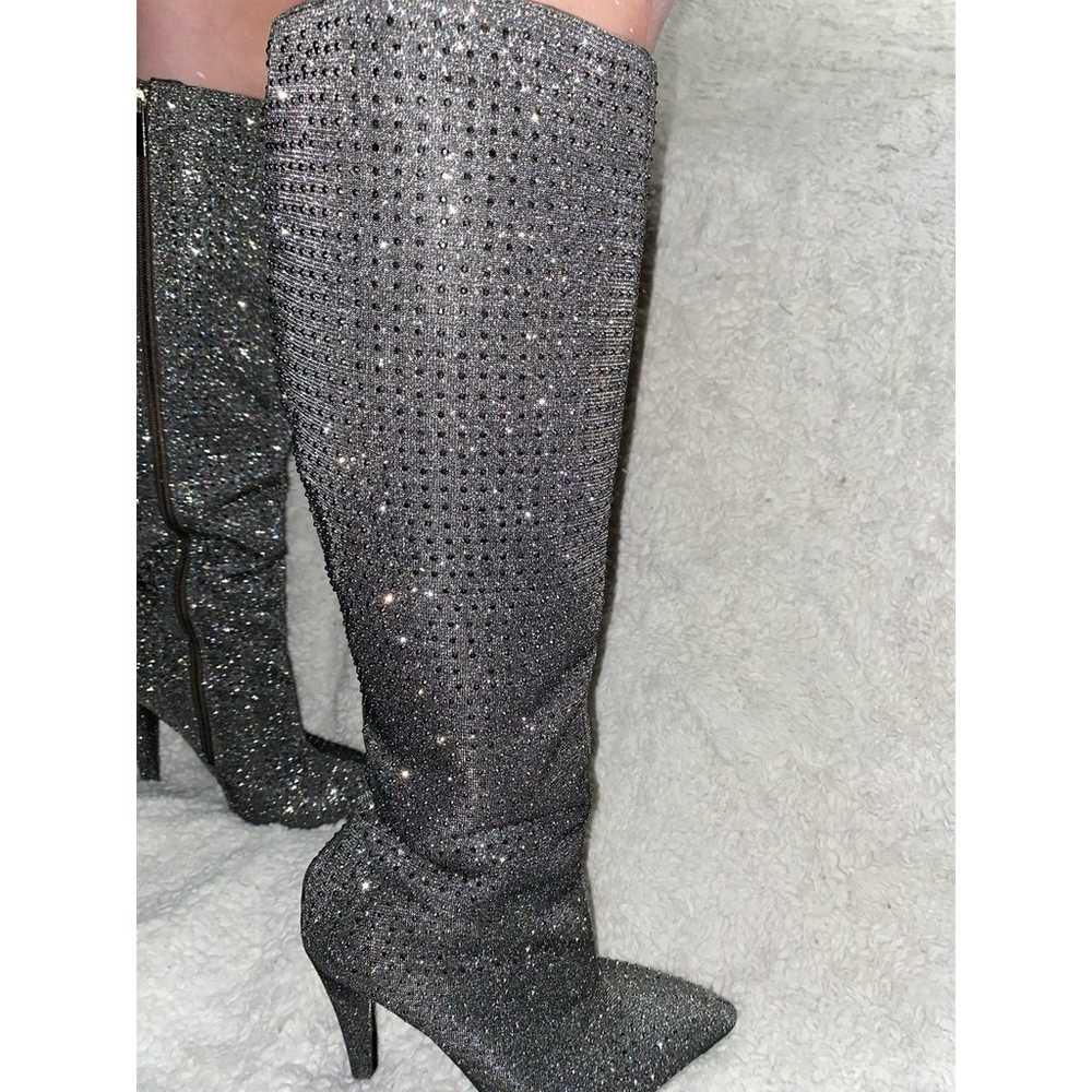 Anne Michelle Grey Knee High Glitter Boots - image 8