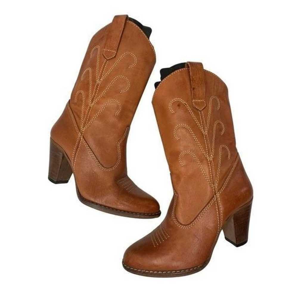 DANELLE Tan High Heeled Leather Cowboy Boots Size… - image 2