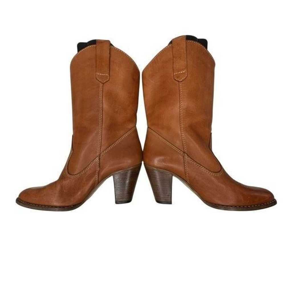 DANELLE Tan High Heeled Leather Cowboy Boots Size… - image 3