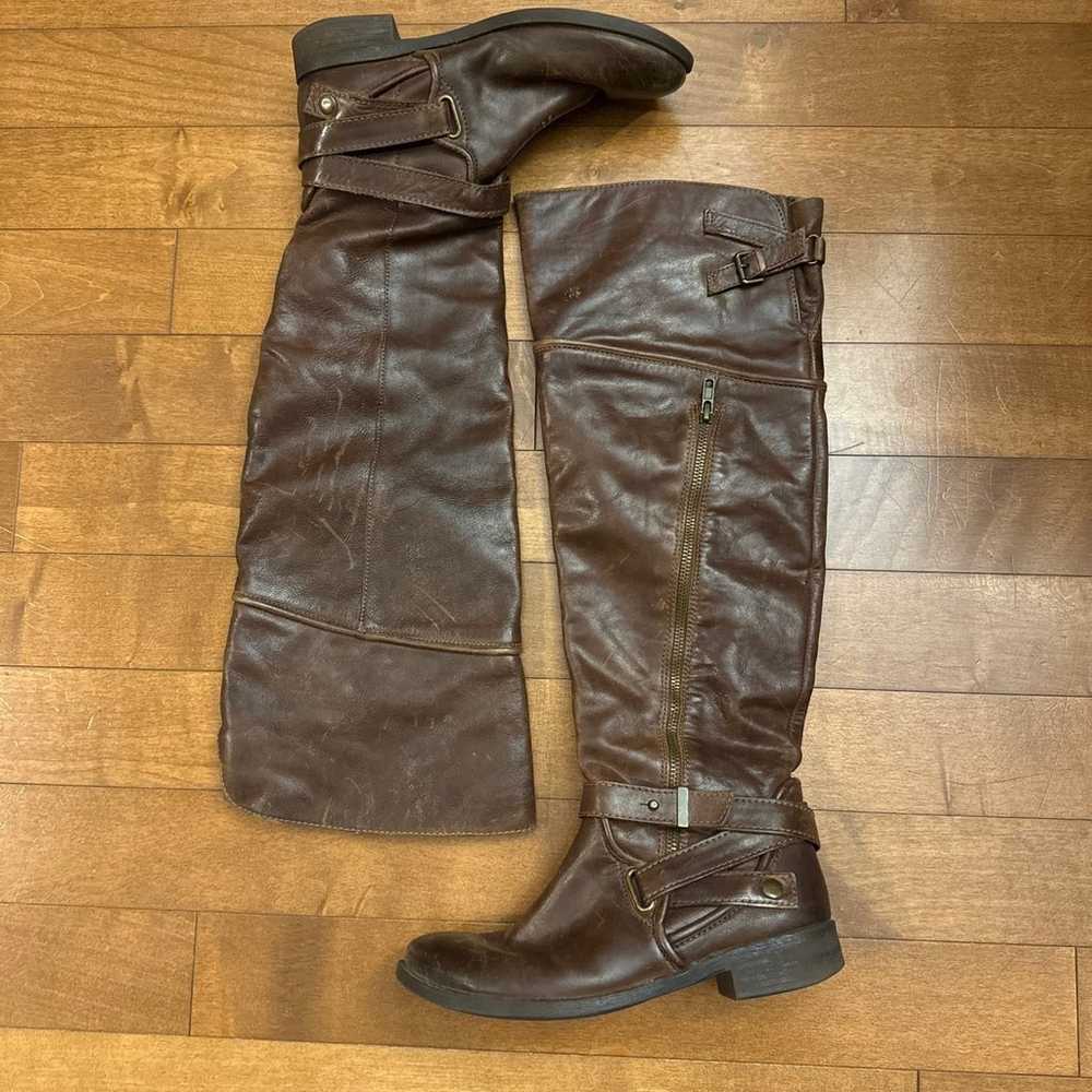 LUXURY REBEL Brown Distressed Leather Over Knee H… - image 3