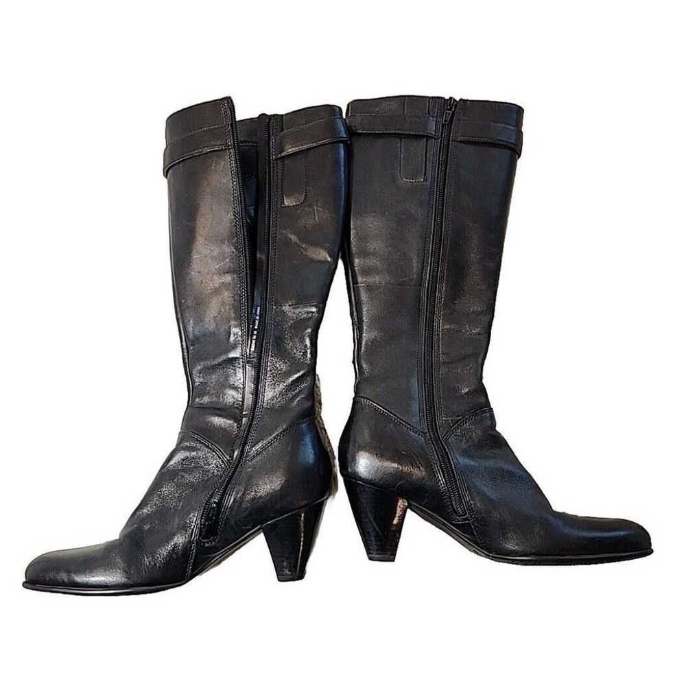 ECCO Womens Boots Black Leather Tall Riding Wide … - image 3