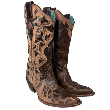 Corral Vintage Leather Tooled Western Boots Snip T