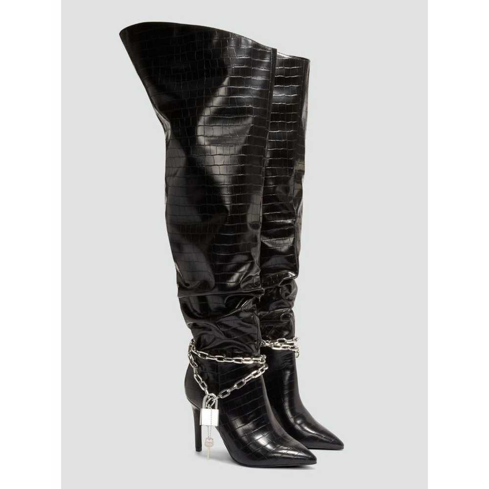 Labradorite Thigh-High Faux Croc Leather Boots - … - image 7