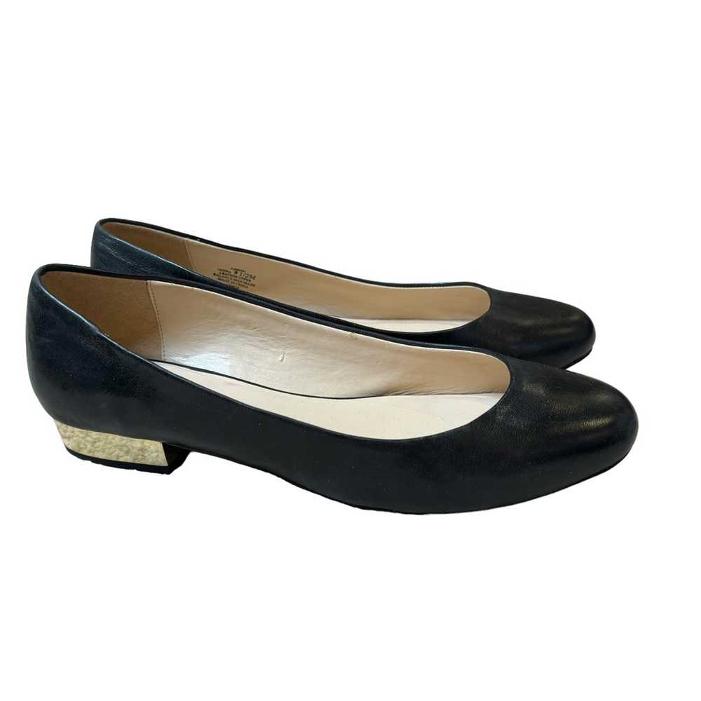 Isaac Mizrahi Black Leather Gold Low Heel Ballet … - image 3