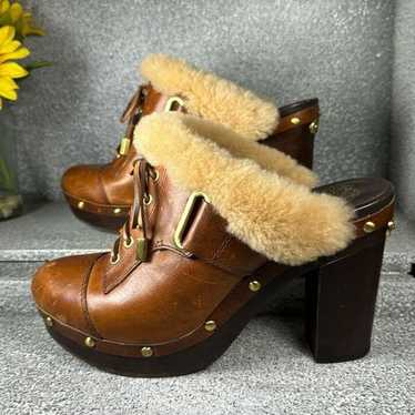 VINCE CAMUTO Cognac Brown Leather Shearling Mules… - image 1