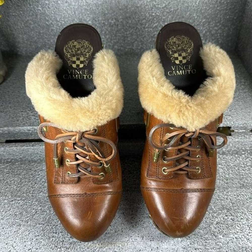 VINCE CAMUTO Cognac Brown Leather Shearling Mules… - image 2