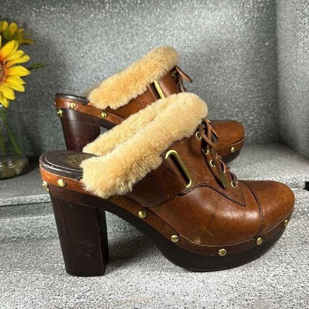 VINCE CAMUTO Cognac Brown Leather Shearling Mules… - image 3