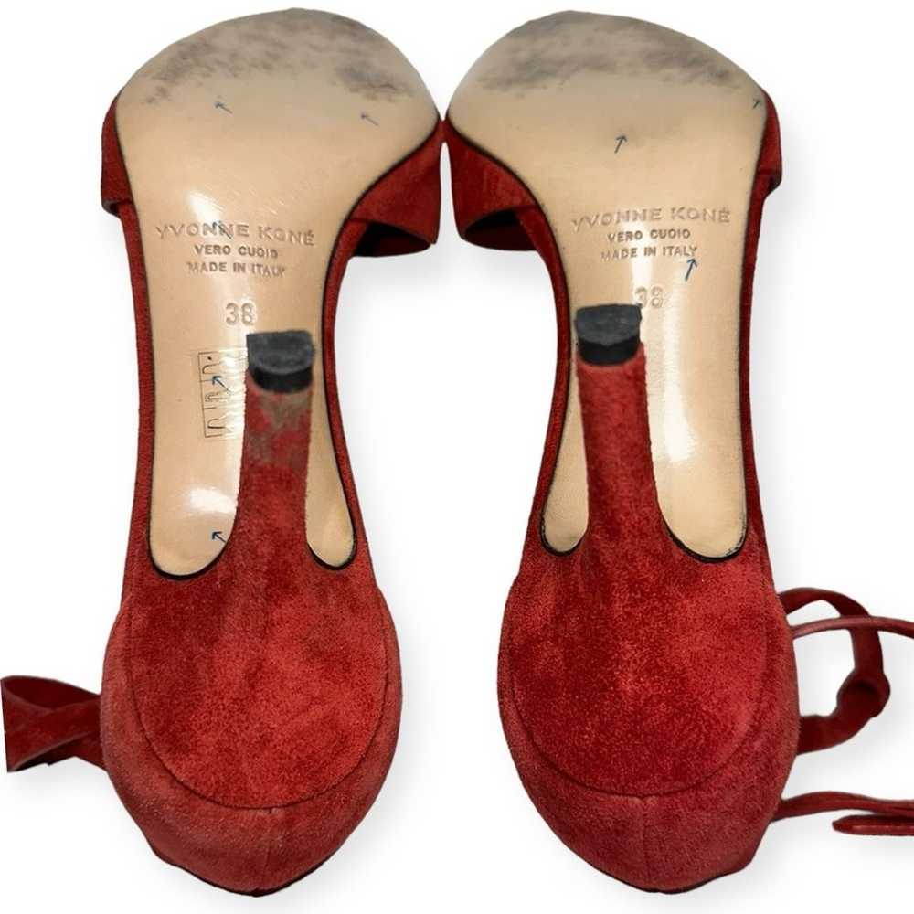Yvonne Kone Women’s Size 38 7.5 Red Suede Wrap Ta… - image 10