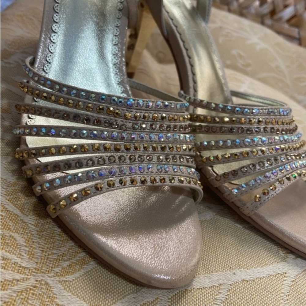 Gold genuine lambskin heels with rhinestones heel… - image 3