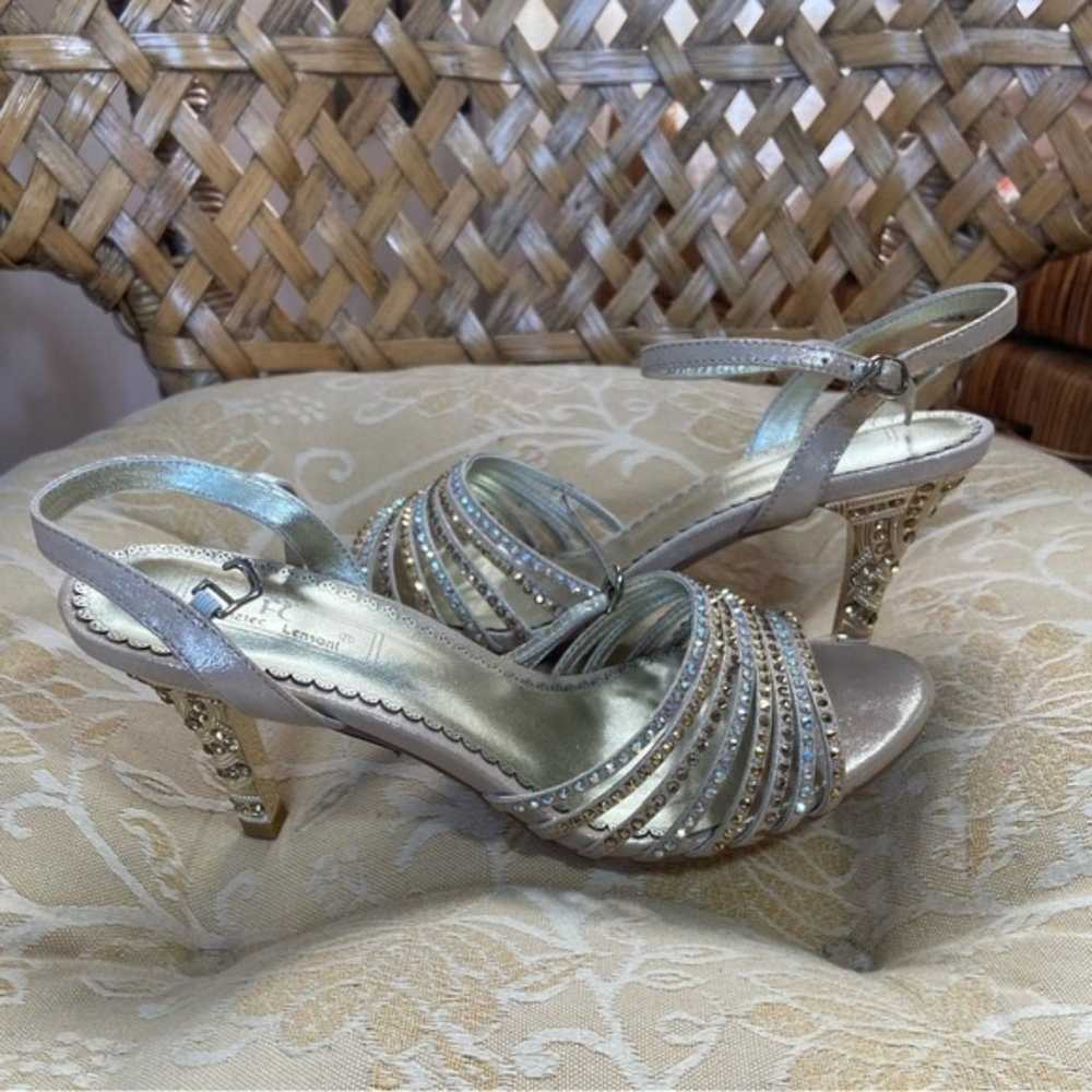 Gold genuine lambskin heels with rhinestones heel… - image 9