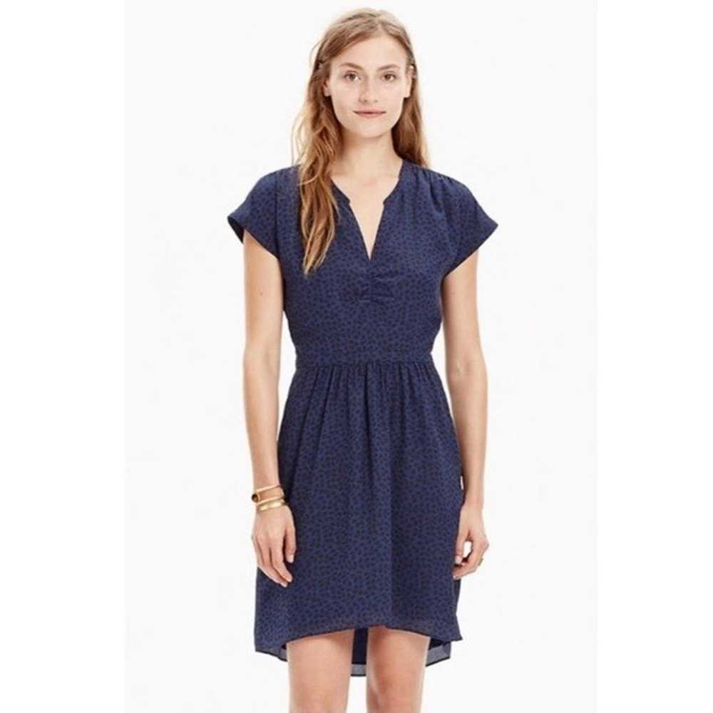 Madewell 100% Silk Fable Dress in Blue and Black … - image 1