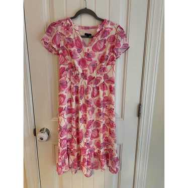 Talbots Pink Floral Flutter Sleeve Dress Size 2 - image 1