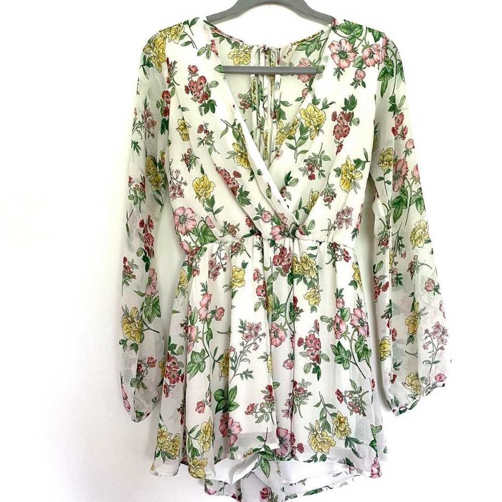 Floral Chiffon Sheer Long Sleeve Romper with Shor… - image 5