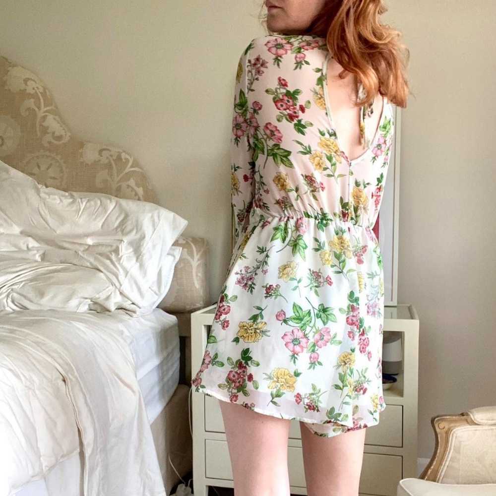Floral Chiffon Sheer Long Sleeve Romper with Shor… - image 7
