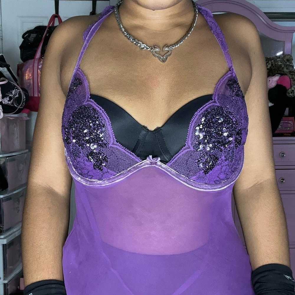 Purple Mesh Slip Dress - image 2