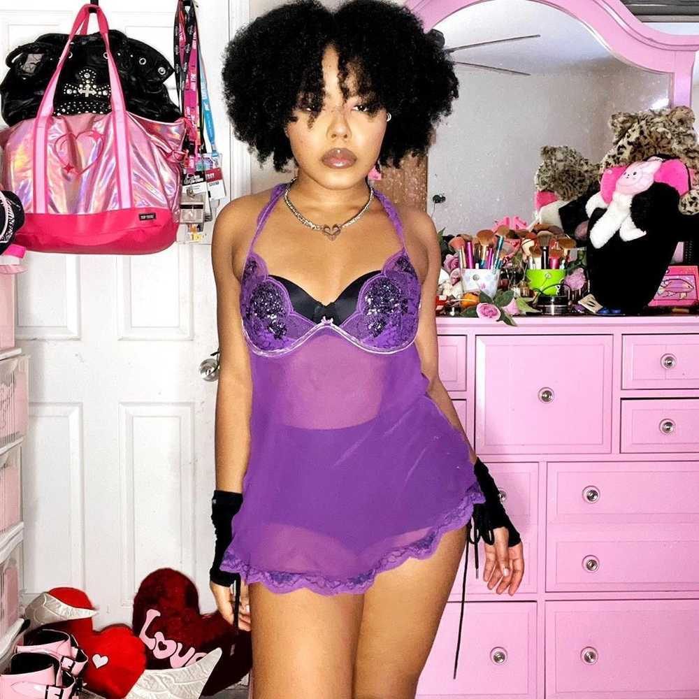 Purple Mesh Slip Dress - image 3