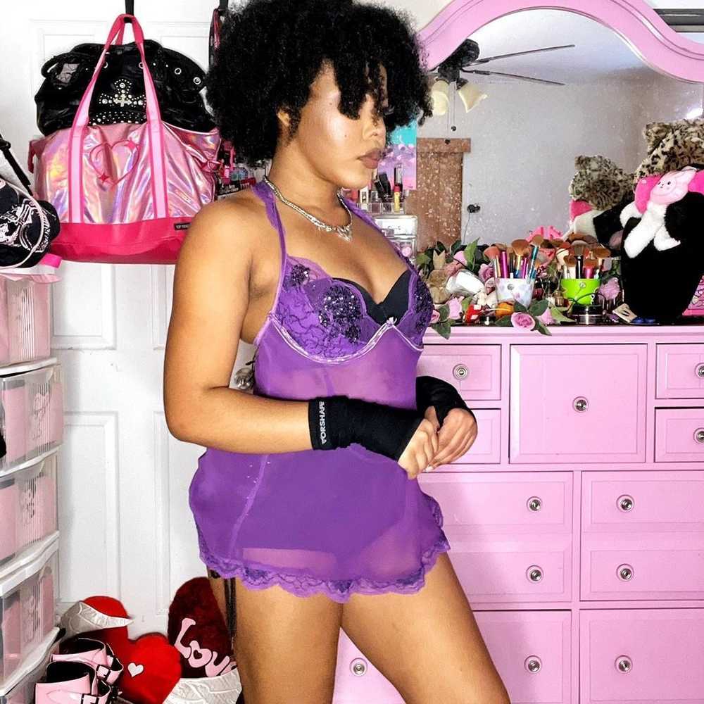 Purple Mesh Slip Dress - image 4