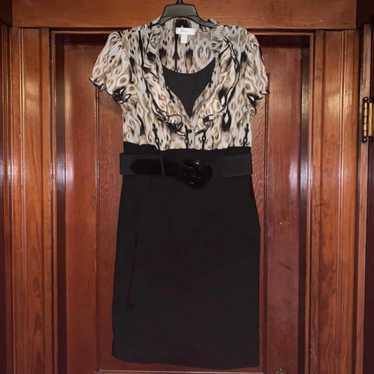 Leopard Print & Black Belted Dress Dress Barn Siz… - image 1