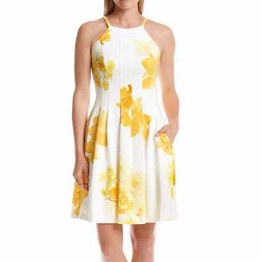 Calvin Klein Yellow Floral Sleeveless Pockets Ple… - image 1