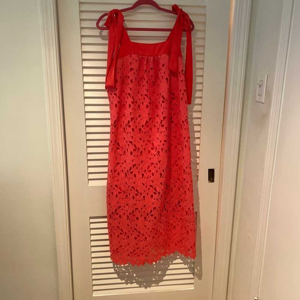 Red dress boutique floral coral dress size medium - image 7