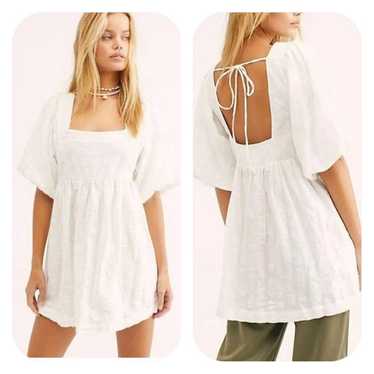 Free People L white textured puff sleeve dress or… - image 1