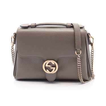 Gucci Interlocking G Handbag Leather Gray Beige - image 1