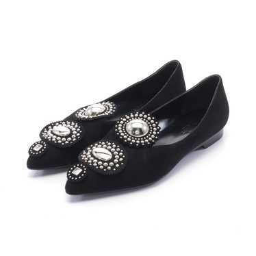 Hermes Pointed Toe Flat Pumps Suede Black Studs - image 1