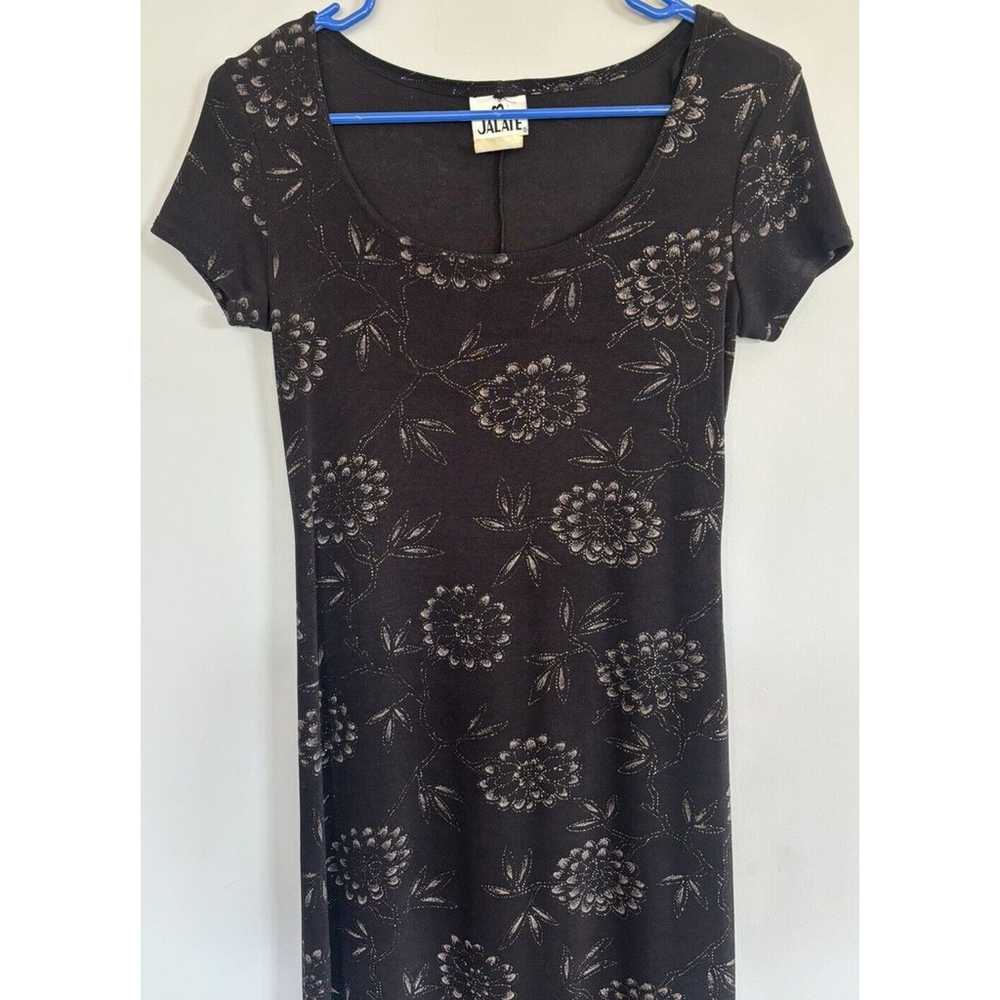 Vintage 90s Black Floral Glitter Maxi Dress Size … - image 2