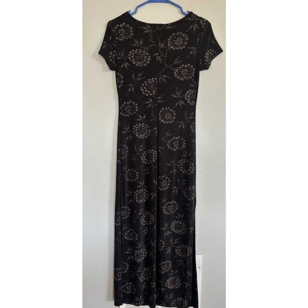 Vintage 90s Black Floral Glitter Maxi Dress Size … - image 6