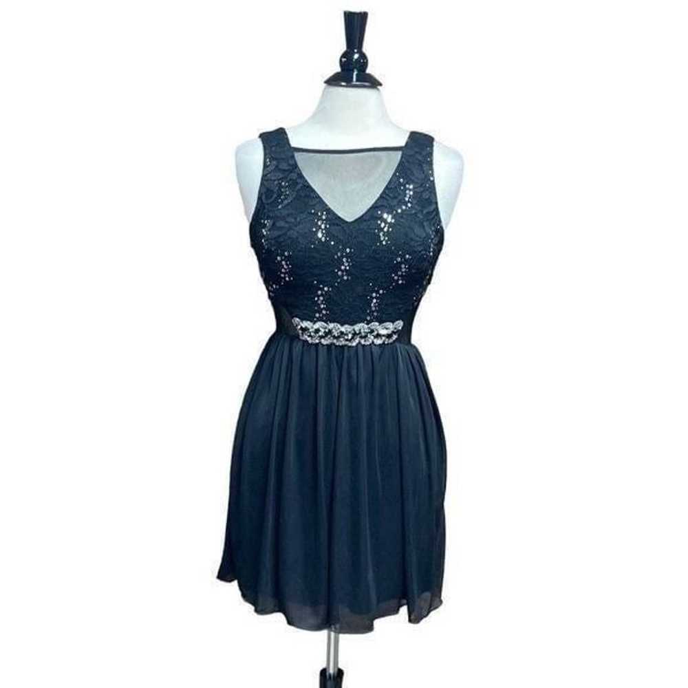 BCX Black Lace & Sequin Sleeveless Chiffon Dress … - image 1